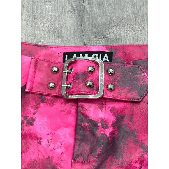 I.AM.GIA Womens Pantea Pink Buckle Faux Leather Pants Tie Dye Flare Leg Size S - Picture 5 of 11